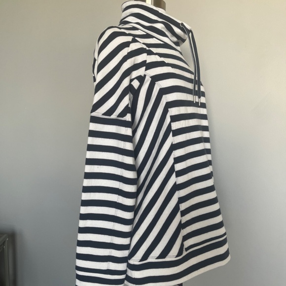 Tommy Hilfiger Sport Navy Striped Funnel Neck Fleece Nautical sweatshirt Hoodie - Picture 3 of 13